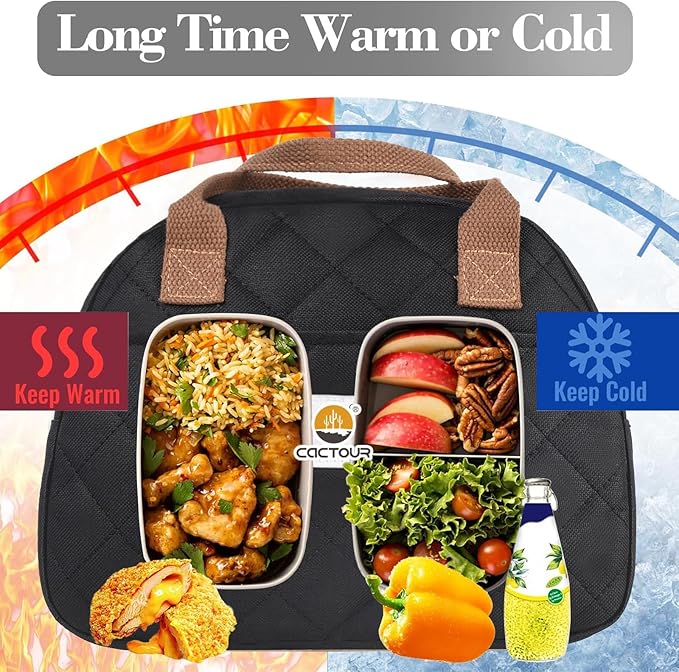 Lunch Bag Women,Insulated Quilted Lunch Bag, Small Portable Cute Lunch Box,Cooler Bag Reusable Lunch Tote for Work/Travel/Picnic (Black)
