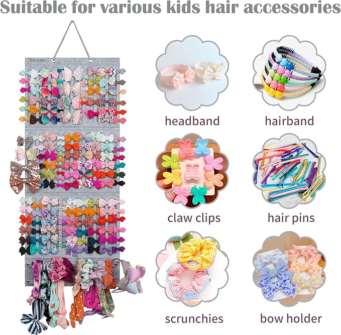 Hair Bow Holder Organizer For Girls Hanging Bow Holder For Girls Hair Accessories Storage Organizer For Headbands, Hair Clips, Hair Ties, Scrunchies (Without Hair Bows) (gray)