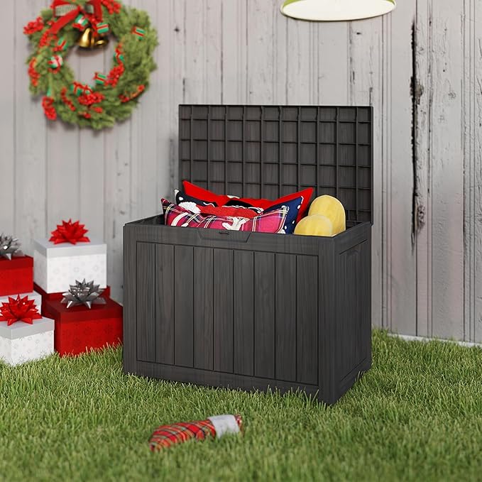 45 Gallon Deck Box Plus,Outdoor Storage Box Lockable,Waterproof for Patio Furniture, Garden Tools, Pool Accessories, Package Delivery Boxes For Outside, Black