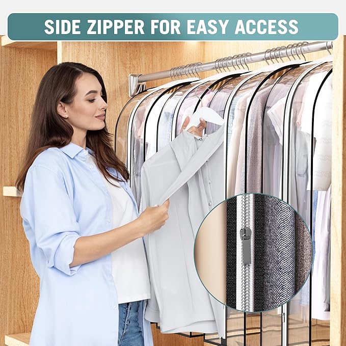 Clear Garment Bag for Hanging Clothes 10” Gusseted, (40&50") Suit Bags for Open Closet Storage Plastic Clothes Cover for Coat, Dress, Shirts, Fur, Jacket, Wardrobe Protectors, 4 Pack