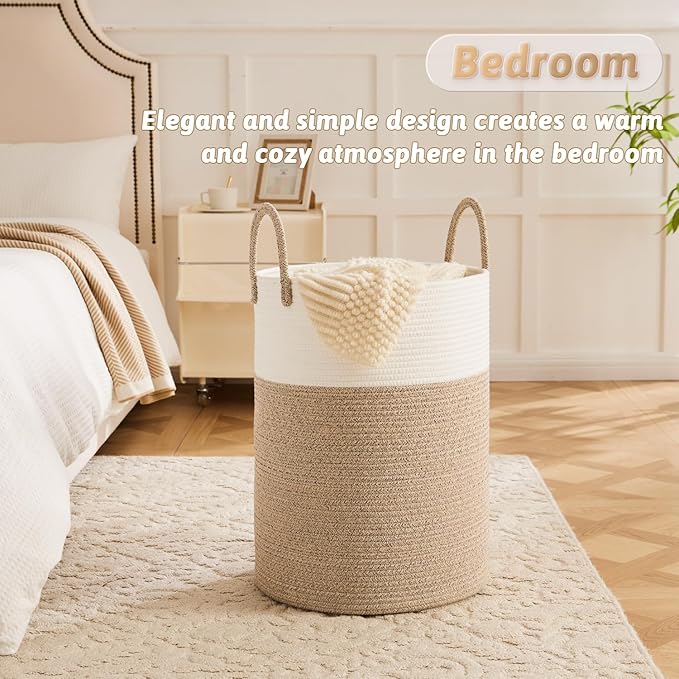 Laundry Basket,Woven Cotton Rope Laundry Hamper,40L for Decorative Storage of Dirty Clothes,Toys and Blankets in Bathroom,Baby Room and Living Room
