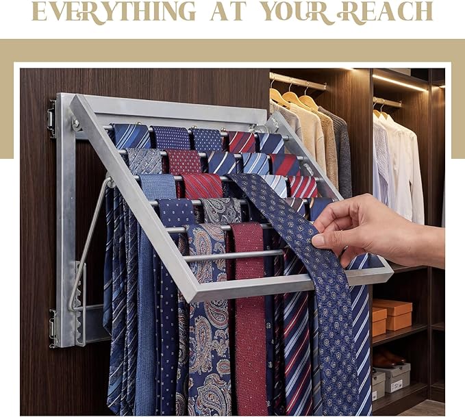 Blulu 2 Pcs 13.8'' Sliding Tie Rack for Closet, 60 Tie Pull Out Belt Hanger Wall Mounted Extending Metal Belt Organizer, Silver
