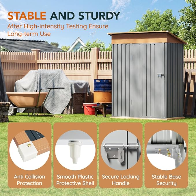 5x3FT Multi-Used Shed & Outdoor Storage Shed with Lockable Door, Compact Metal Tool Shed for Garden, Backyard, Patio, Utility, and Various Storage Shed(Matte Gray)