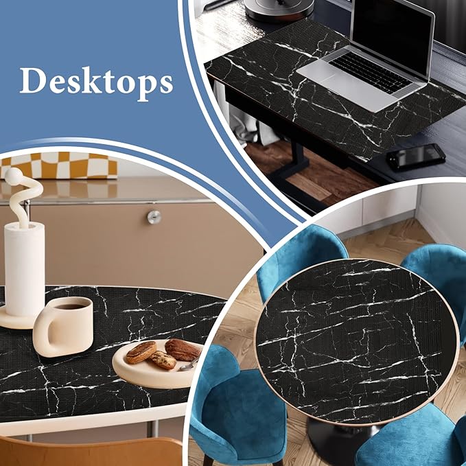 Drawer and Shelf Liner for Kitchen Cabinet: 17 in X 20 Ft Non Slip Waterproof Shelf Paper Non Adhesive Refrigerator Liners Black Marble Easy Liners for Bathroom with Knife Tape Measure