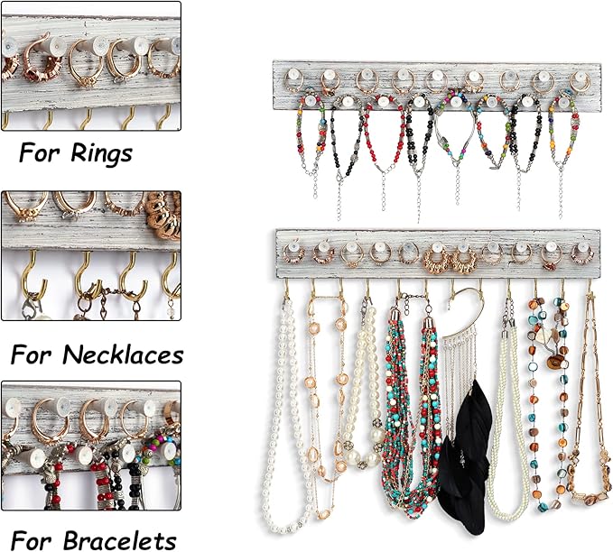 QILICHZ Wall Jewelry Organizer Set of 3 Jewelry Holder Jewelry Organizer Wall Mounted Wood Hanging Jewelry Wall Organizer Rustic Jewelry Hanger for Jewelry Storage Display