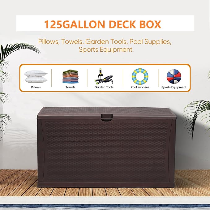 ZYJOYY 100 Gallon Waterproof Large Resin Deck Box, Indoor Outdoor Storage Box Lockabe, Outdoor Organization & Storage Deck Box with Lid for Patio Cushions, Garden Tools, UV Resistant