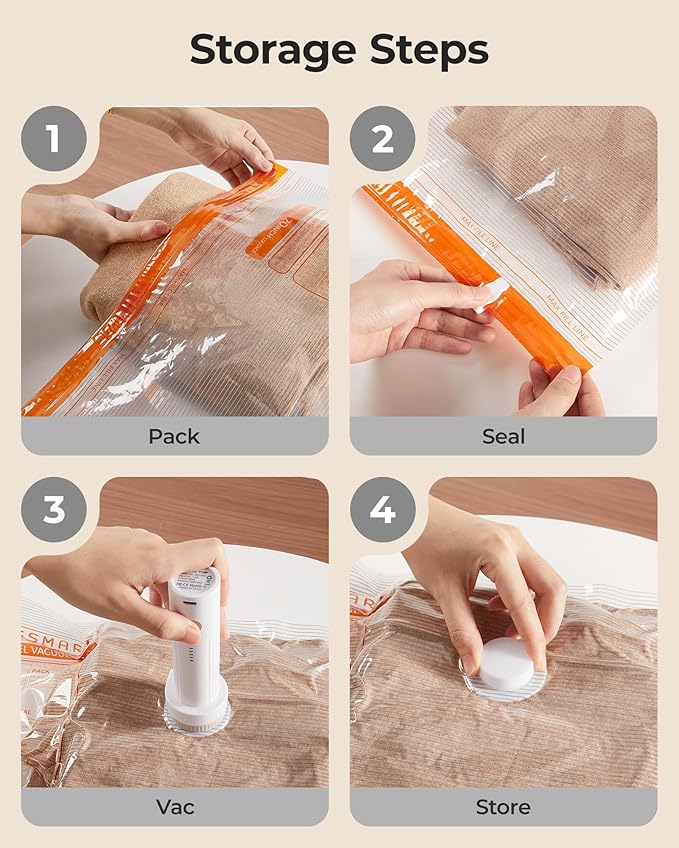 BAGSMART Vacuum Storage Bags for Travel with Rechargeable Air Pump, 21 Pack Portable Space Saver Bags for Travel & Home, Vacuum Compression Seal Bag for Clothing, Blanket, Duvets