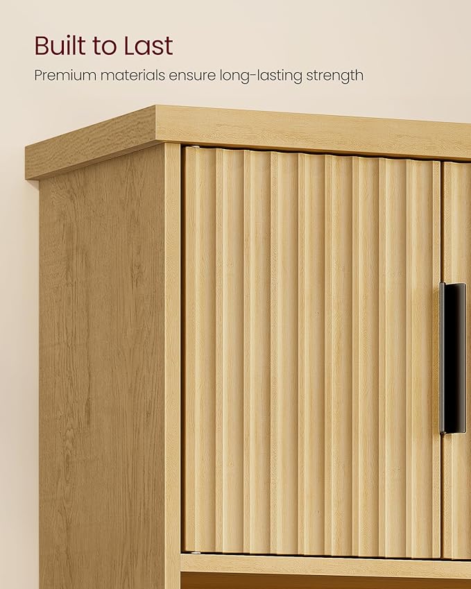 VASAGLE MAXE Collection - Bathroom Cabinet Wall Mounted, Over Toilet Hanging Cabinet with Adjustable Shelf, Towel Bar, Fluted Doors, 7.9 x 23.6 x 28.7 Inches, Transitional, Oak Beige UBBK135Y01S