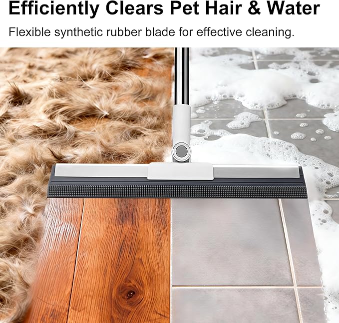 Professional Air Broom for Water & Pet Hair Removal, Floor Squeegee for Tile, Hardwood & Under-Furniture Cleaning with 51″-58″ Telescoping Handle & 180° Rotating Head