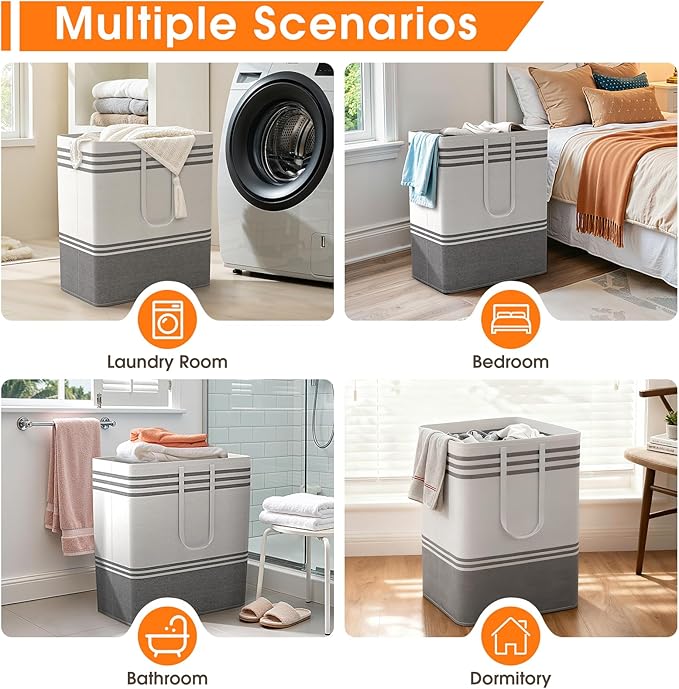 3 Pack Large Laundry Baskets, Laundry Hampers, Freestanding Waterproof Collapsible Clothes Bag with Extended & Reinforced Handles - Clothes Basket for Dorm, Bathroom, Home (100L)