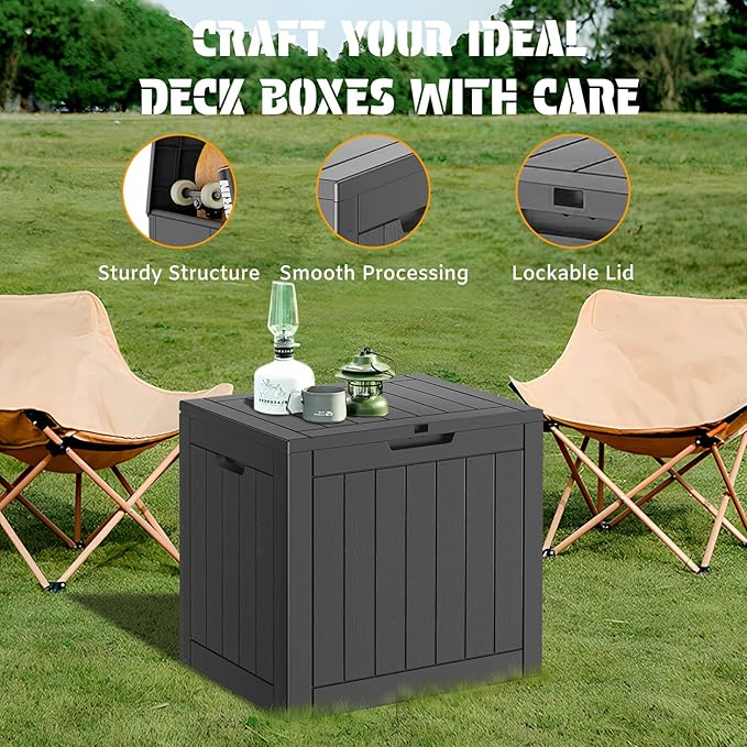 NUNU LAB 31 Gallon Outdoor Storage Box Waterproof, Outside Package Delivery Deck Boxes with Lockable Lid, Backyard Storage Bin For Garden Tools, Patio Cushions Accessories, Black