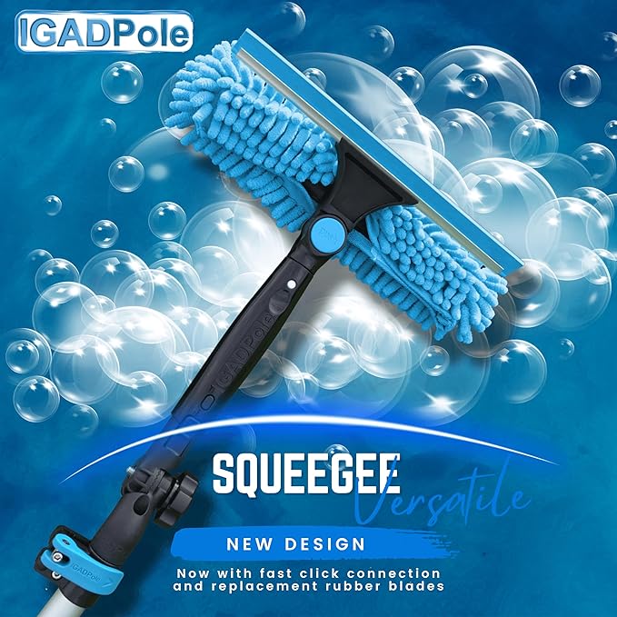 IGADPole 24 FT Water-Fed Washing Kit with Soap-Dispenser, Brush, 10″ Squeegee & Cobweb Duster for Windows, Gutters, Solar Panels & Exterior Walls