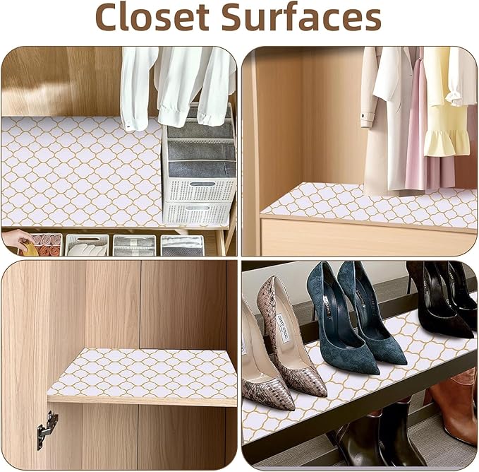 Shelf Drawer Liners for Kitchen Cabinets Non Adhesive Drawer Liner Thickened Refrigerator Liner Gold Quatrefoil Strong Non-Slip Paper for Tool Box with Knife and Tape Measure,11.8 x 354.3 Inches