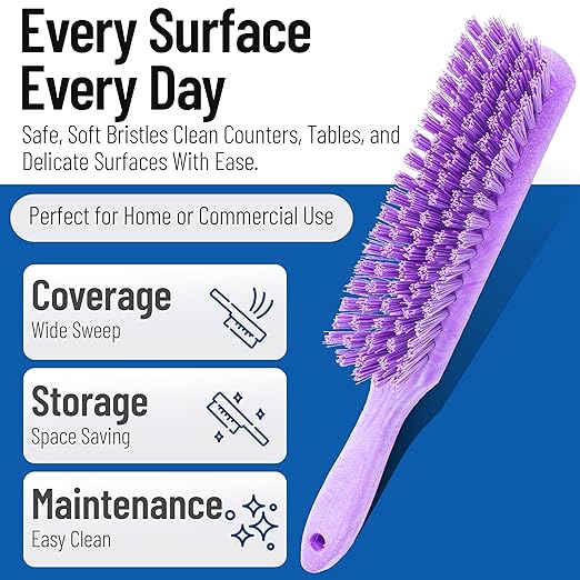 SPARTA Handheld Soft Counter Brush 8 Inch Bristle Span, Multi-Use Dust Brush with 5 Inch Handle for Tables, Countertops, and Delicate Surfaces, Polyester, Purple