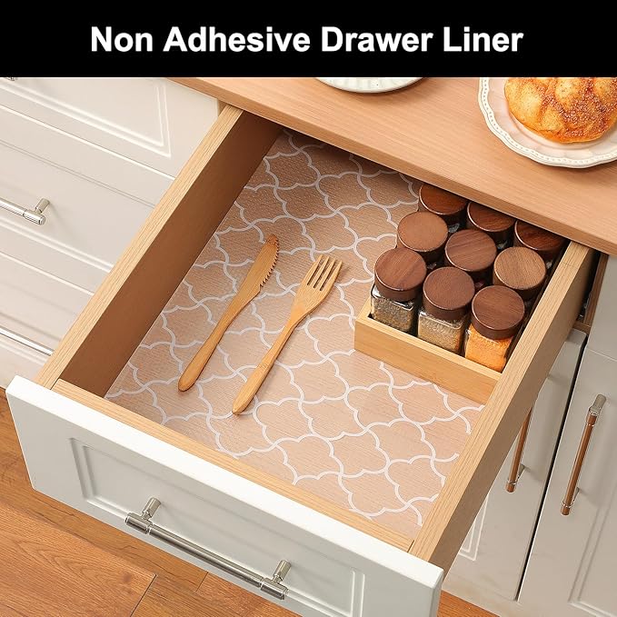 Cooyes Shelf Liner – Premium Non-Adhesive Cabinet & Drawer Liner for Kitchen – Waterproof Shelf Paper with Modern Pattern – Durable EVA Cabinet Mat – Easy to Cut （12" W x 240" L）
