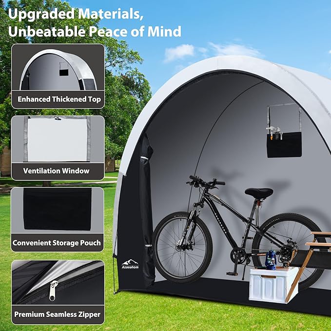 Bike Storage Shed Tent with Rain Fly, Enhanced Waterproof & Sun Protection Outdoor Storage for Bicycle, Motorcycle, Easy Setup Portable Shelter for Garden Tools, Lawn Mower (Large)