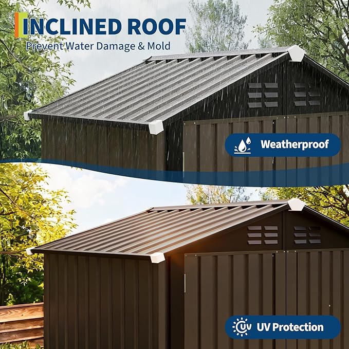 6x4 FT Outdoor Storage Shed, Garden Tool Storage Shed with Sloping Roof and Double Lockable Door, Outdoor Sheds with Panel Protection for Backyard Garden Patio Lawn