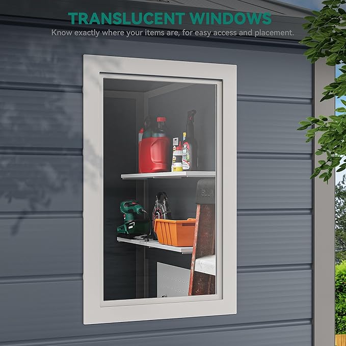 YITAHOME 8x6FT Resin Storage Unit sans Flooring, All-Weather Plastic Shed with Window, Vents and Secured Doors, Outdoor Plastic Tool Cabin for Poolside, Lawn, Backyard, Patio, Dark Gray