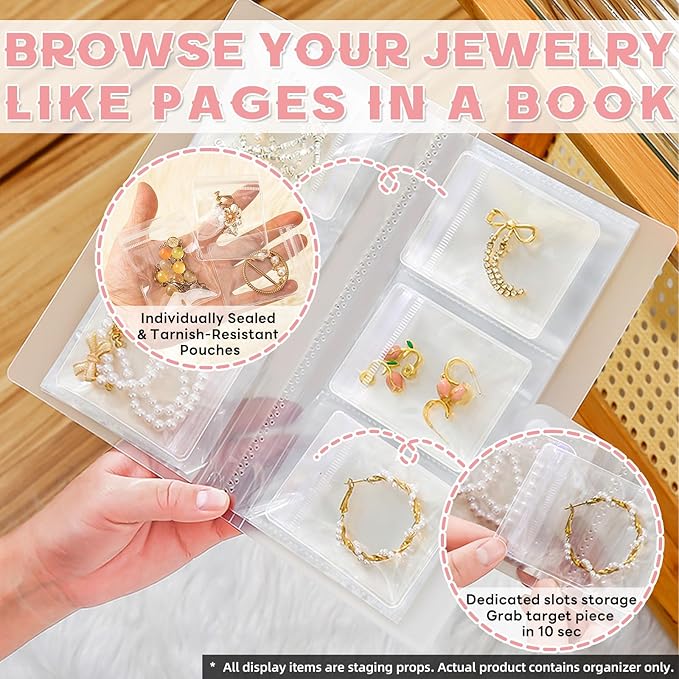 Portable Jewelry Storage Organizer, Clear Double-Sided Protective Folder with Snap Closure, Multi-Compartment Display Book for Necklaces, Earrings, Rings (3 inches - 84)