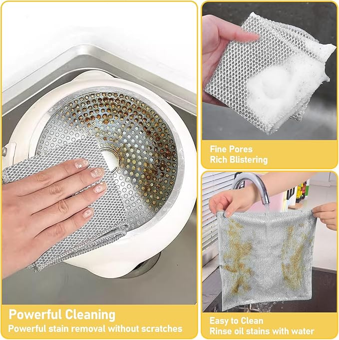 XANGNIER 9 Pcs Non Scratch Wire Dishcloth,2025 New Upgrade Steel Wool Cleaning Cloths for Wet and Dry,Multipurpose Wire Dishwashing Rag,Metal Mesh Miracle Cleaning Cloths for Kitchen,Dishes,Sink