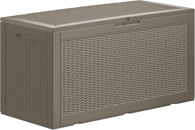 Outdoor Storage Box, 100 Gallon Resin Deck Box Waterproof for Patio Furniture, Garden Tools and Pool Accessories, Lockable UV-Resistant Storage Bin Bench Cabinet for Outside, Grey