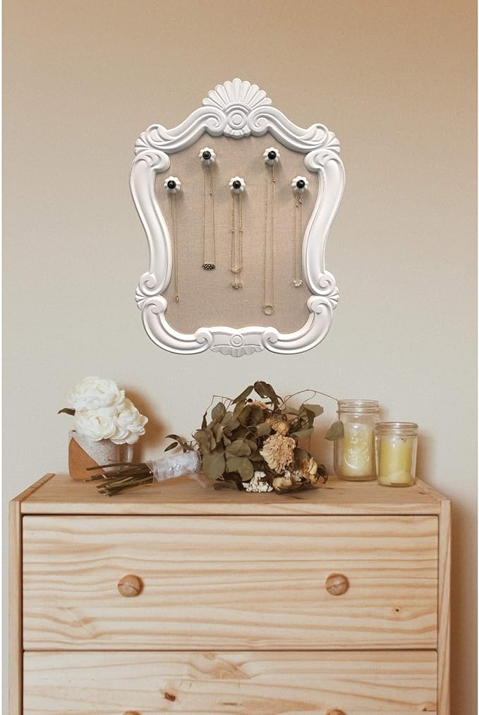 Creative Picture Frames 16" x 20.5" Venice Wall Mounted Jewelry Frame Organizer, Shabby Chic White Decorative Accessory Holder Wall Display