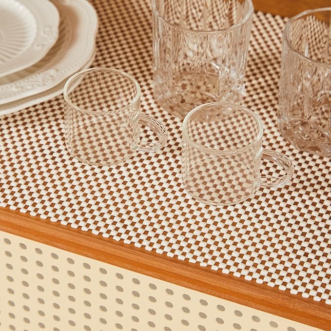 Beautysaid Shelf and Drawer Liner for Kitchen Cabinet, Non Adhesive Non Slip Shelf Paper Thickened for Dresser Pantry Shelve Bathroom Protector Liner Breathable Mat(Cream White Weave,23.6 in x 10 FT)