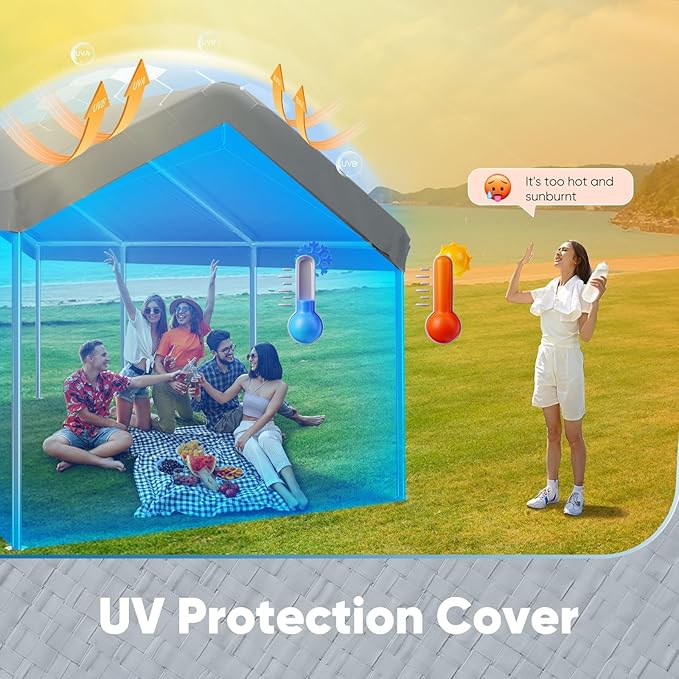 ADVANCE OUTDOOR Replacement Top Cover Tarp for 10x20 ft Carport Canopy with Ball Bungees, Sliver Gray, One Roof Only