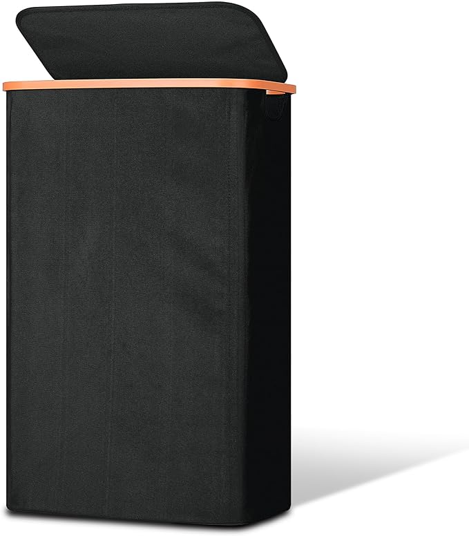 Slim Laundry Basket with Lid, Narrow Dirty Clothes Hampers for Laundry with Handle, Skinny Laundry Bin for Laundry Room, Dorm, Bedroom and Bathroom, 19.8 Gallon (75L) Black