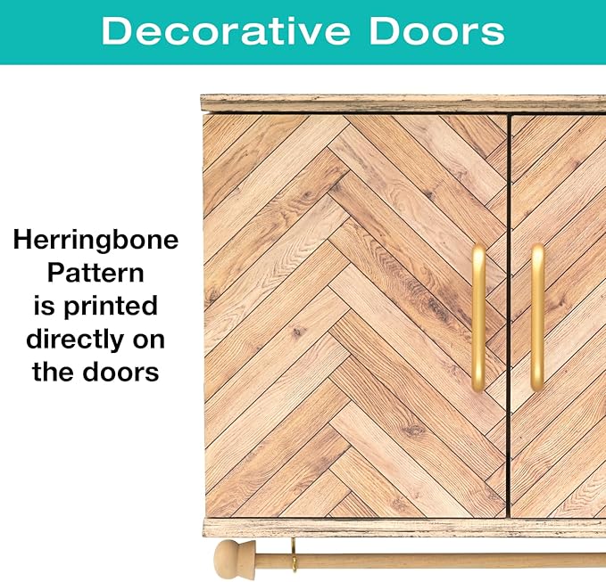 Wall Mounted Jewelry Organizer with Herringbone Wood Pattern. Jewelry holder for Necklaces, Earings, Bracelets, Ring Holder, and Accessories. Includes hooks for hanging jewelry - Brown