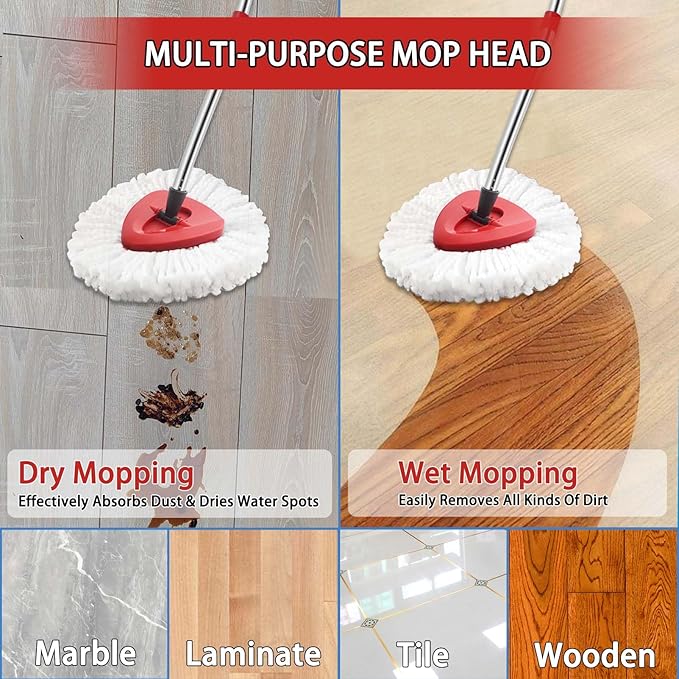 4-Pack Spin Mop Heads Replacements Compatible with O-Ceda EasyWrin 1-Tank System, Microfiber Refills, Deep Cleaning Mop Replace Head, Machine Washable Easy-to-Replace, White