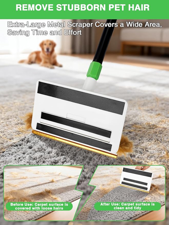 4-in-1 Baseboard Cleaning Tool with Handle 5 Reusable Pads 1 Stiff Bristle Brush Carpet Rake for Pet Hair Removal Baseboard Cleaner Carpet Windows Wall Floor Bathroom Kitchen