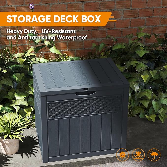 ZYJOYY 33 Gallon Resin Deck Box Waterproof Outdoor Storage Box and Patio Furniture Side Table for Pool Accessories, Gardening Tools, Outdoor Indoor Cushions, Lockable, UV Resistant