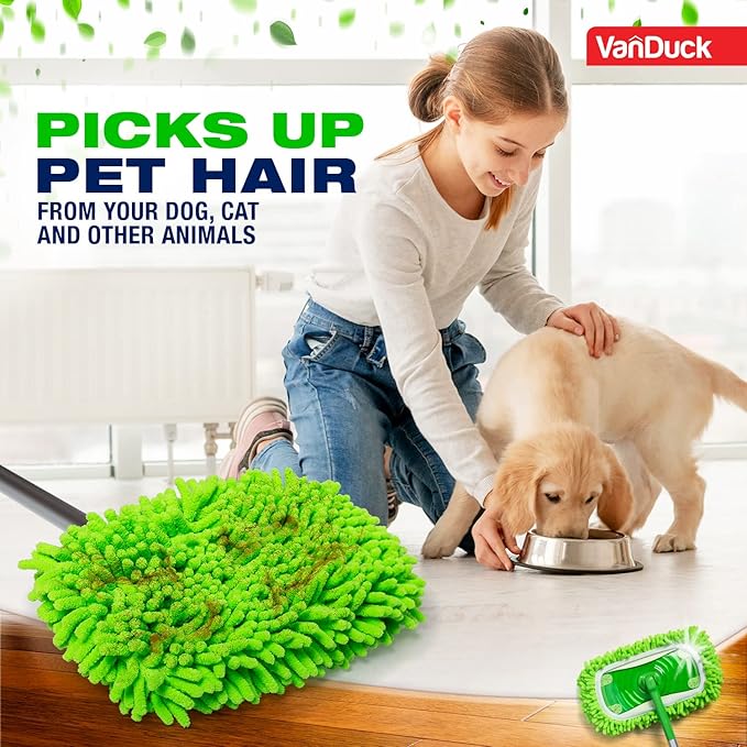 VanDuck Dust Mop Refill Compatible with Swiffer Sweeper (2 Pack) - Microfiber Pet Heavy Duty Dry Cloth Refills - Reusable Mop Pad (Handle is Not Included)