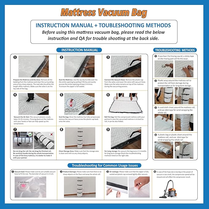 Storage Logic Queen/Full/Full-XL Foam Mattress Vacuum Bag for Moving, Vacuum Seal Mattress Bag with Straps