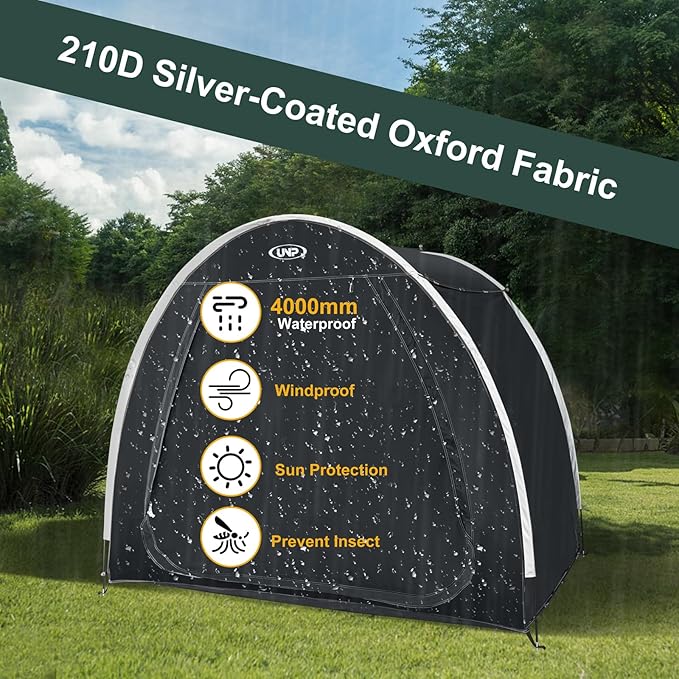 UNP Bike Storage Shed Tent, Portable Outdoor Bike Storage Tent with 210D Oxford Thick PU4000 Waterproof for 1/2/3/4 Bikes, Bike Covers Storage Shed for Bicycles, Lawn Mower, Garden Tools