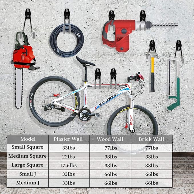 Garage Hooks Heavy Duty 14 Pack, Steel Garage Storage Hooks, Tool Hangers for Garage Wall Utility Wall Mount Garage Hooks and Hangers with Anti-slip Coating for Garden Tools, Ladders, Bulky Items