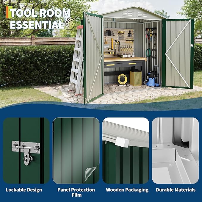6x4 FT Outdoor Storage Shed, Garden Tool Storage Shed with Sloping Roof and Double Lockable Door, Outdoor Sheds with Panel Protection for Backyard Garden Patio Lawn