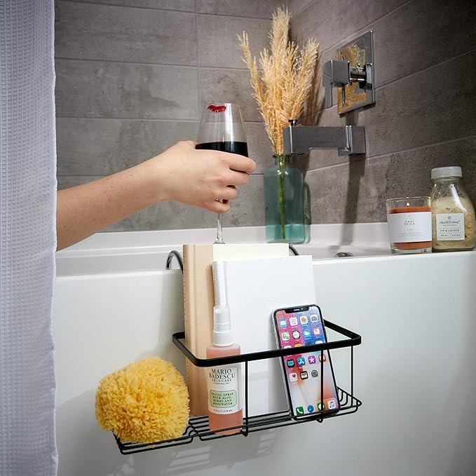 iDesign Metal Over the Bath Caddy Basket, The Everett Collection – 12.08” x 10.2” x 6.64”, Matte Black