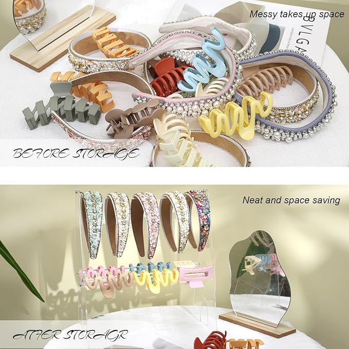 Headband Holder Headband Organizer, Acrylic Headband Holder Organizer, 2-Tier Clear Headband Display Stand, Headband Storage Rack for Girls and Women (Modern-2PCS)
