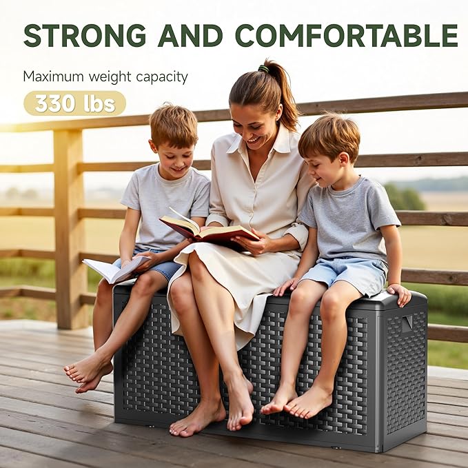 80 Gallon Resin Storage Box, All-Weather, Lockable Multi-Purpose Deck Box for Outdoor Cushions, Patio Items, and Garden Equipment, (Pure Black)