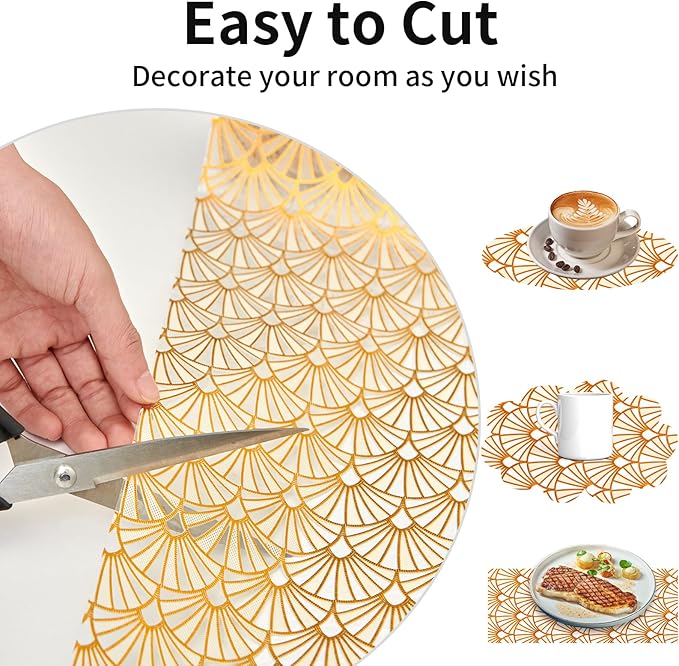 3D Drawer and Shelf Liner for Kitchen Cabinet: 12 in X 20 Ft 3D Waterproof Shelf Paper Non Adhesive Refrigerator Liners Golden Ginkgo Leaf Easy Liners for Bathroom with Knife Tape Measure