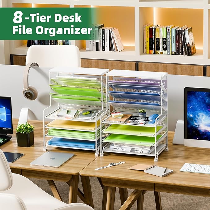 Simple Trending 7 Tier Desk File Organizer, 2 Pack Letter Tray Paper Organizer, Mesh Desk Accessories File Folder for Office, Home or School, White