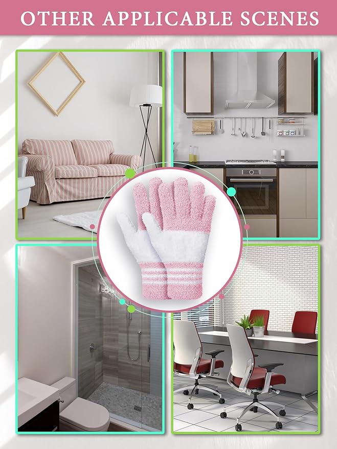 Patelai 3 Pairs Microfiber Plant Dusting Gloves Leaf Cleaning Gloves for Indoor Plants, Blinds, Furniture, House(Yellow, Blue, Pink, White,Small)