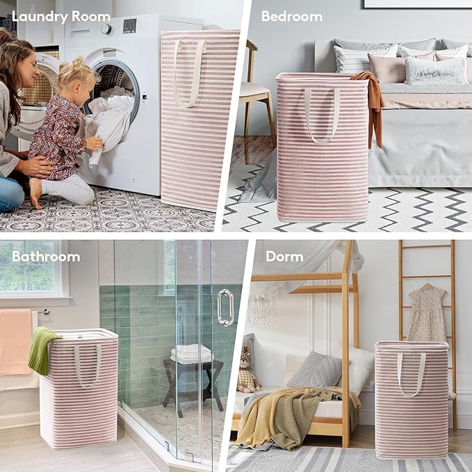 Lifewit 3 Pack Laundry Hamper Large Collapsible Laundry Baskets, Freestanding Waterproof Clothes Hamper with Easy Carry Handles in Laundry Room Bedroom Bathroom College Dorm, Pink, 3 x 80L