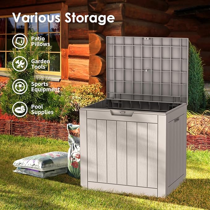 DRATO Deck Boxes, 30 Gallon Outdoor Storage Box for Patio Cushion, Garden Tools, Waterproof and UV Resistant, Lockable (Grey,30 Gallon)