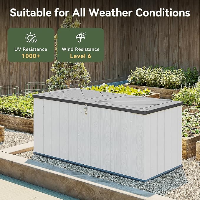 Aoxun 160 Gallon Resin Large Outdoor Storage Box, Horizontal Storage Sheds 21 Cu.ft, Waterproof Lockable Deck Box with Spring-Assisted Lid, Patio Storage for Garden, Pool, Cushions, Tools, White