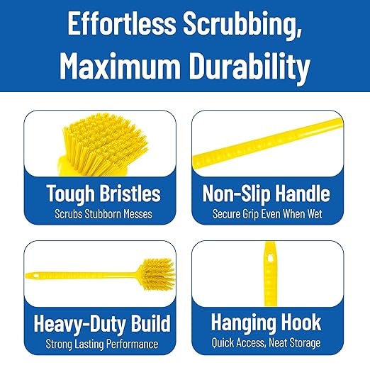 SPARTA 40501EC04 Plastic Large Scrub Brush, Kitchen Brush, Utility Brush With Long Handle For Cleaning, 20 Inches, Yellow