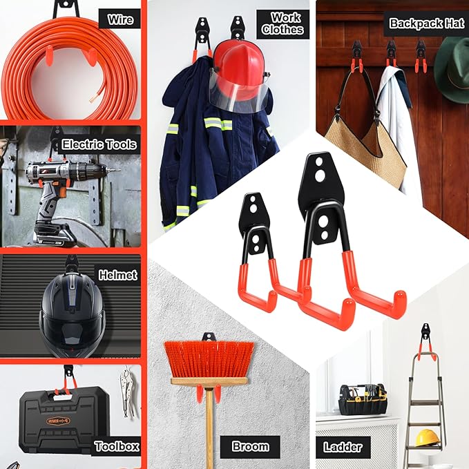 15 Pack Garage Hooks Heavy Duty,Garage Hangers Storage System Hooks for Shed Yard Tools Ladders Bikes Hose Hanging Wall Mount with Anti-Slip Coating