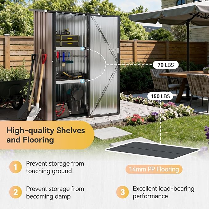 Aoxun 2.5x2FT Outdoor Storage Cabinet with Floor, Metal Tool Shed with Adjustable Shelves & Lockable Door, Weatherproof Outdoor Cabinet for Patio, Garden, Backyard
